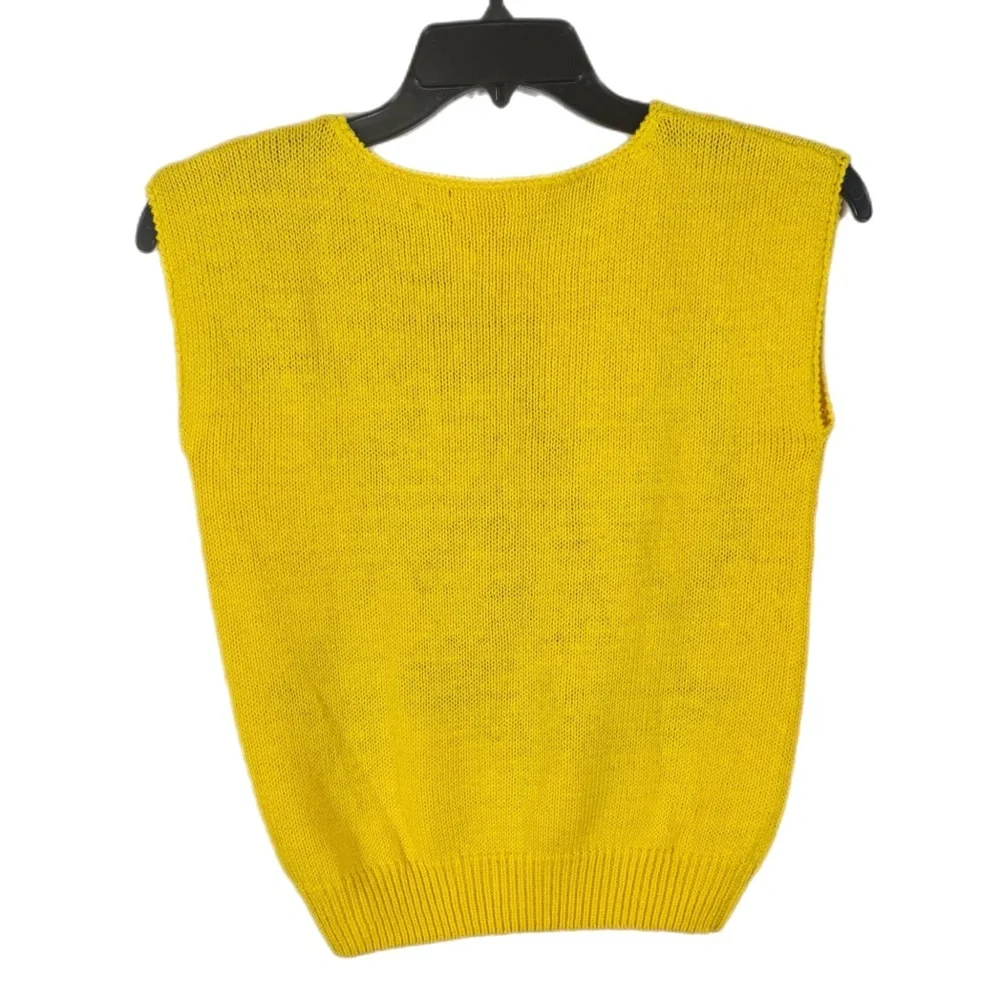 80’s 90’s Vintage Abstract Cotton Ramie Sweater Vest S Petite Yellow Dopamine - Picture 3 of 6